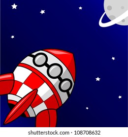 rocket is flying to the saturn planet