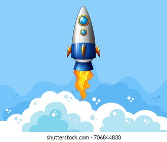 Rocket flying in the sky illustration