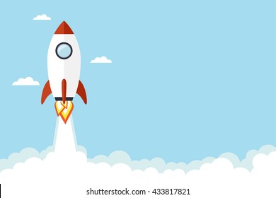 Rocket flying in the sky. Vector illustration