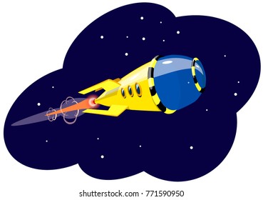 A rocket flying in space, against the background of stars, vector illustration.