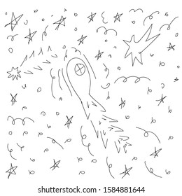 Rocket flying in space among the stars