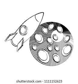 rocket flying in space around planet