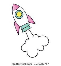 Rocket Flying In Space Cartoon Icon Illustration.