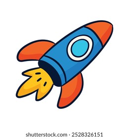 Rocket Flying In Space Cartoon on white.