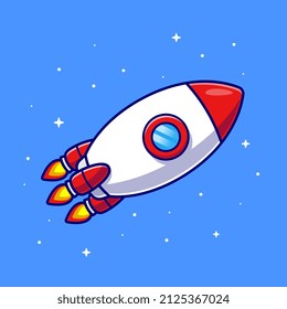 Rocket Flying In Space Cartoon Vector Icon Illustration. Science Technology Icon Concept Isolated Premium Vector. Flat Cartoon Style