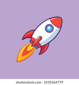 Rocket Flying In Space Cartoon Vector Icon Illustration.