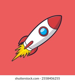 Rocket Flying In Space Cartoon Vector Icon Illustration. 
Science Technology Icon Concept Isolated Premium Vector. 
Flat Cartoon Style 