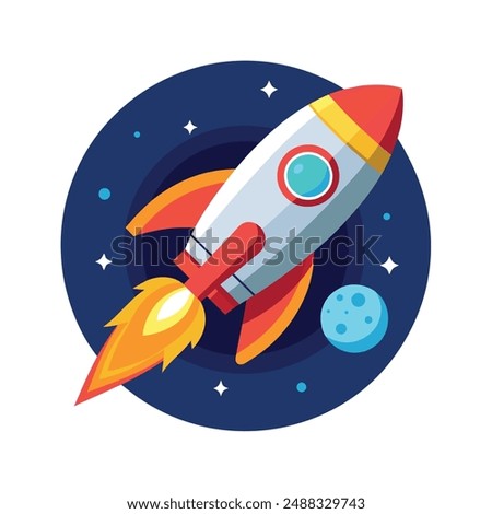 Rocket flying in space cartoon vector icon 