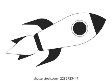Rocket flying in space flat line black white vector object. Space exploration. Start up. Editable cartoon style icon. Simple isolated outline spot illustration for web graphic design and animation