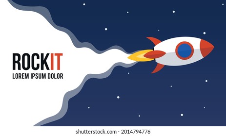 rocket flying in space, header template for website with tile