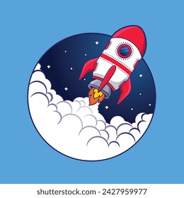 Rocket Flying space shuttle taking off planet or marketing concept Vector