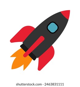 Rocket flying in space. Spaceship rocket launch. Business start up concept. Vector illustration