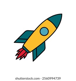 Rocket flying in space. Spaceship rocket launch. Business start up concept. Vector illustration