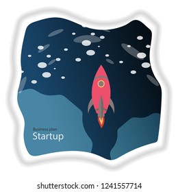 Rocket flying in space Startup project concept soaring to Success Business  design vector illustration
