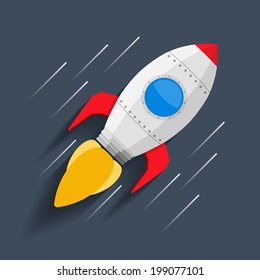 Rocket flying in space, vector eps10 illustration