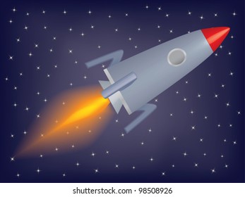rocket flying in a space vector illustration