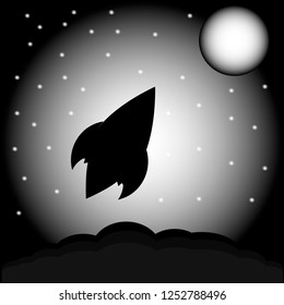 rocket flying in the space,flat style