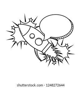 rocket flying with speech bubble pop art style