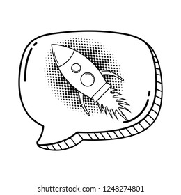 rocket flying with speech bubble pop art style