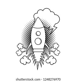 rocket flying with speech bubble pop art style