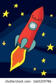 Rocket flying to the stars in space - poster/postcard