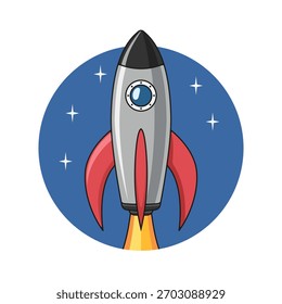Raketenflug umgeben von Sternen. Vektordesign