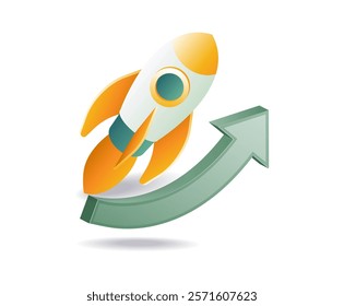 Rocket flying up symbol of business growth