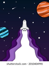rocket flying through the sky. Illustration Flat design