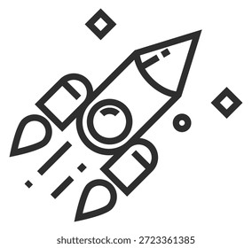 Un cohete está volando por el espacio con un diseño en blanco y negro