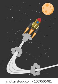 A rocket flying through the universe.