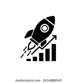 Rocket Flying Upward with Growth Chart Symbolizing Fast Business Expansion