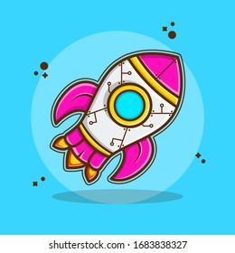 Rocket Flying Vector Icon Illustration. Spaceman Mascot Cartoon Character. Science Icon Concept. Flat Cartoon Style Suitable for Sticker, Wallpaper, Icon, etc.