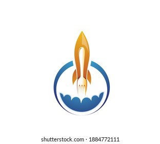 plantilla de diseño de logotipo de iconos de nubes y alimentos para cohetes