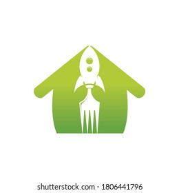 Rocket food with home icon logo design illustration. Fast food delivery logo template.