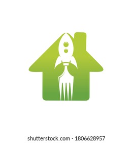Rocket food with home icon logo design illustration. Fast food delivery logo template.