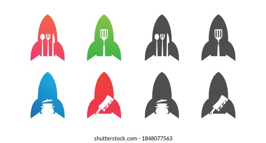 diseño del logotipo del espacio negativo de los alimentos para cohetes