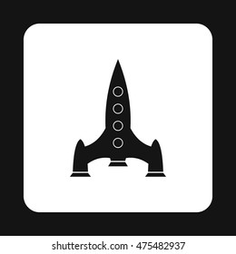 Rocket with four portholes icon in simple style isolated on white background. Aircraft symbol