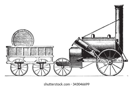 The Rocket G. Stephenson, vintage engraved illustration. Industrial encyclopedia E.-O. Lami - 1875.
