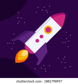 Rocket galaxy cartoon flat illustration