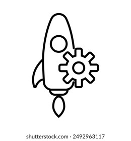 Rocket With Gear Icon black and white