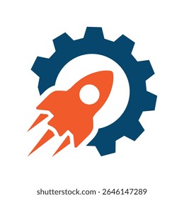 Rocket and Gear icon, Quick Fast Service Icon, Innovative Technology, Startup Success, Dynamic Growth, Corporate Branding Icon.