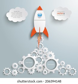 Rocket with gears on the silver background. Eps 10 vector file.