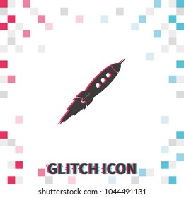 Rocket  glitch effect vector icon.
