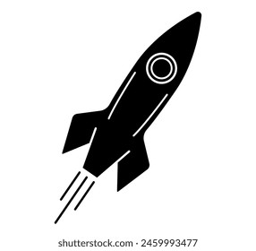 Rocket glyph icon. Spaceship isolated illustration. Startup symbol