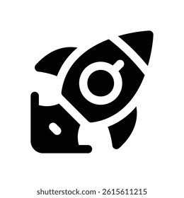 rocket glyph icon. Strong and solid vector icon for websites, mobile interfaces, presentations, and visual branding. High quality and easy to edit.
