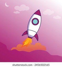 Rocket go, concept illustration, spaceship vector isolated with purple background
