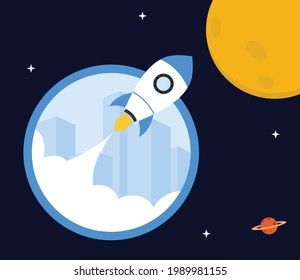Rocket Go to The Moon flat design