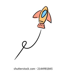 the rocket goes up fast, hand drawn