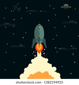Rocket Goes Out Space Vector Illustration Poter
