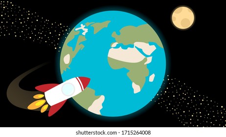 The rocket is going to explore galaxy from the earth.